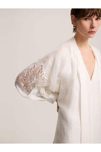 BAQA White Dress with Lace Sleeves
