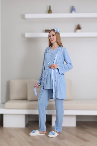 Pelin Set de pijamale de maternitate din 3 piese pentru femei, cu detaliu din dantelă, talie reglabilă