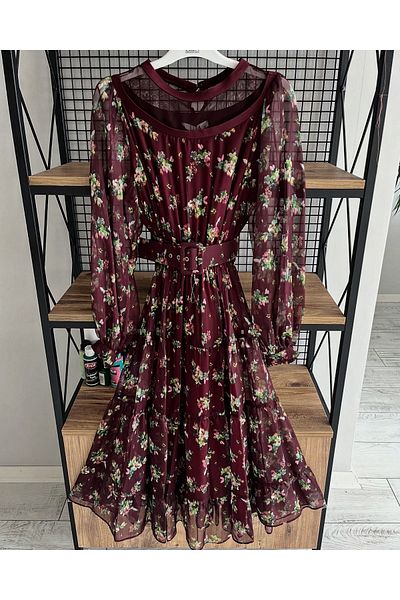 ELLA فستان نسائي من التول بتصميم متوسط ​​الطول ومزين بنقشة الزهور من Ewas Design