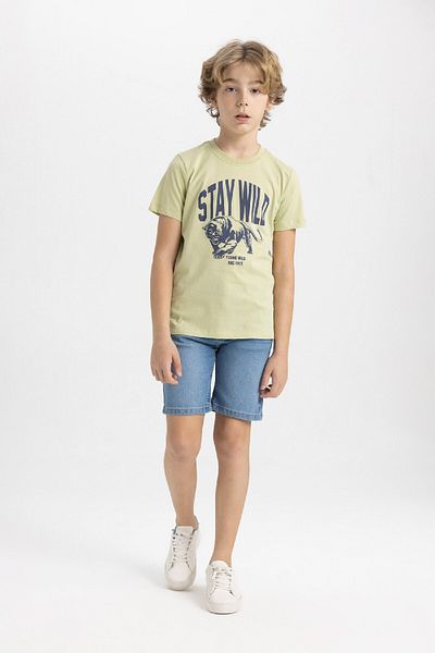 DeFacto Boy's Crew Neck Printed Short Sleeve T-Shirt C6881a824sm