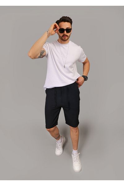 INFLUYENTE Ανδρικό καλοκαιρινό σορτς Navy Blue Jogger Lycra με ελαστική πλάτη με φερμουάρ