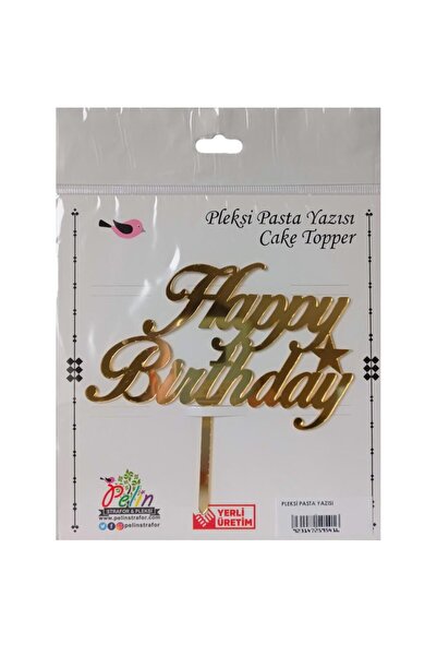 Pastaland Plexiglas cu oglindă cu scrisul Happy Birthday de culoare aurie