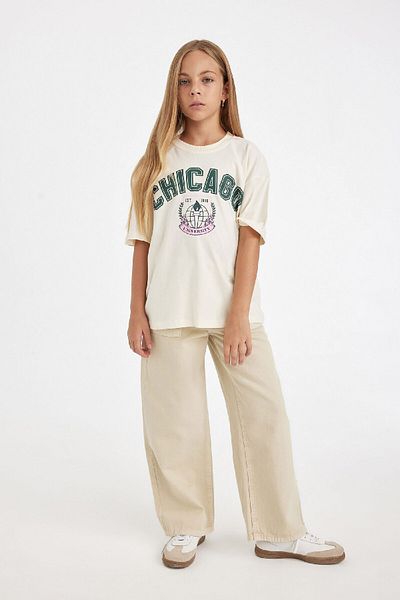 DeFacto Girls Oversize Wide Fit Crew Neck Letter Printed Short Sleeve School T-Shirt 3157827