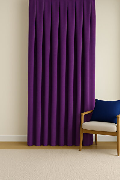 Cortibo Barcelona Velvet Textured Background Curtain Purple (No Pleats)