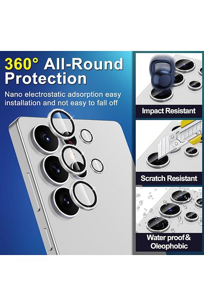 AWH Samsung Galaxy S25 Ultra Camera Lens Protector, Metal Ring Glass Cover, HD Clear