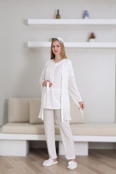 Pelin Women's Lace Detailed Adjustable Waist Maternity Maternity 3-Piece Pajama Set