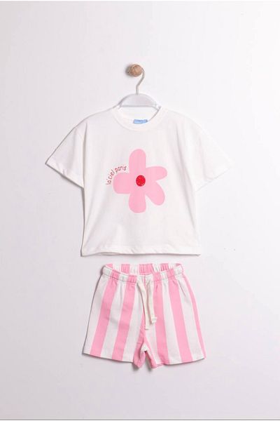 Çipil Pink Striped Shorts Comfortable Set