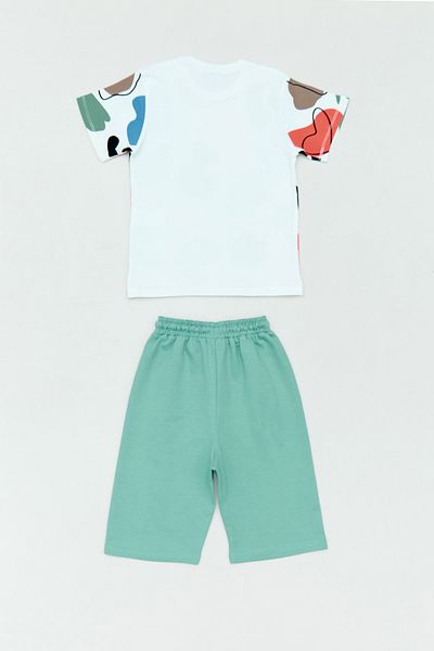Fulla Moda Patterned Crew Neck 2-Piece Boy's Shorts Suit