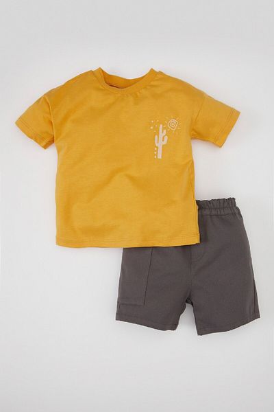 DeFacto Printed Short Sleeve T-Shirt and Shorts 2 Piece Set for Baby Boy - C6222a524sm