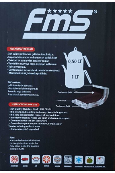 FMS Daisy Paslanmaz Çelik Kendinden Süzgeçli Çaydanlık Midi Metal