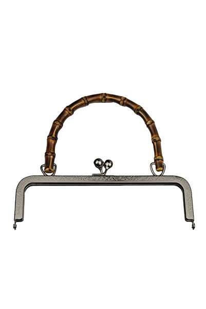 Prestij Boncuk Doğal Bambu Saplı Metal Çanta Klipsi Gümüş Renk