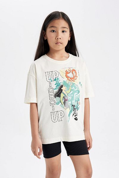 DeFacto Disney Mulan Girls' T-Shirt - Oversize, Crew Neck, Short Sleeve C5947A824Hs