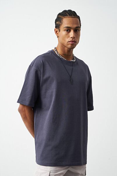 Mesfeno Erkek Basic Oversize Fit, %100 Pamuk Bisiklet Yaka Kalın Kumaş T-shirt