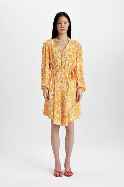 DeFacto Marokkanisches Langarm-Midikleid mit Rundhalsausschnitt und Blumenmuster C3386ax24sm