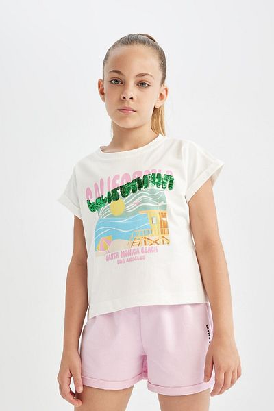 DeFacto Crew Neck Tropical Print Boxy κοντομάνικο κοριτσίστικο μπλουζάκι - C5280A824SM