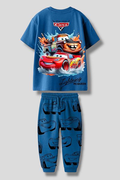 Magu Boy's Cotton Anthracite Cars Themed Suit - Lightning Printed Sweatpants