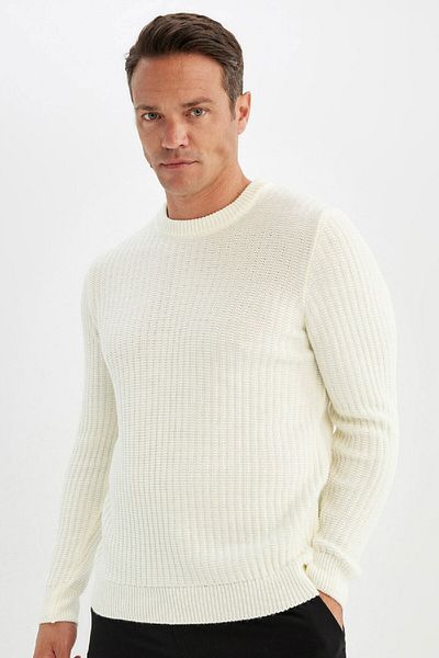 DeFacto Standard-Passform, normaler Schnitt, Rundhalsausschnitt, Jacquard-Strickpullover, A5234ax24wn