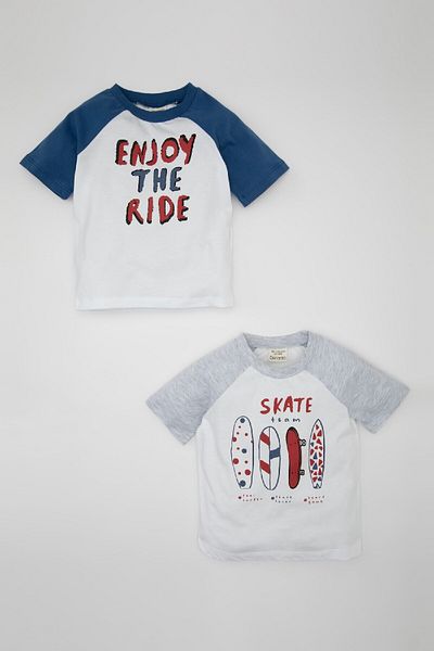 DeFacto Tricou cu mânecă scurtă din 2 piese pentru bebeluși, cu decolteu, skateboard, imprimat C7851a524sm