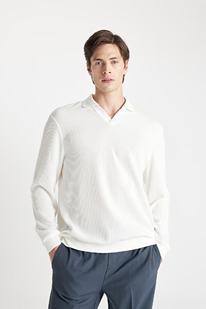 DeFacto Jacquard-Strickpullover mit normaler Passform und Polokragen A9785ax24au