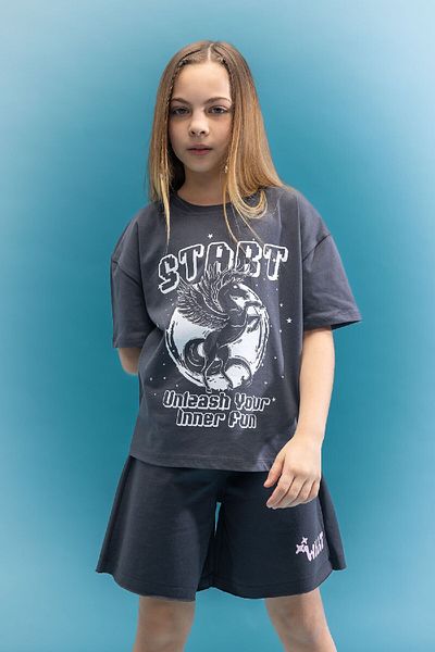DeFacto Girl's 3D Printed Relax Fit Crew Neck T-Shirt - C8711a824sm