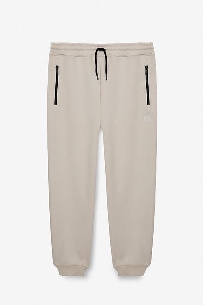 GRIMELANGE Pepo Men's Elastic Waist Relaxed Gray Sweatpants with Zipper Print Detail Pockets