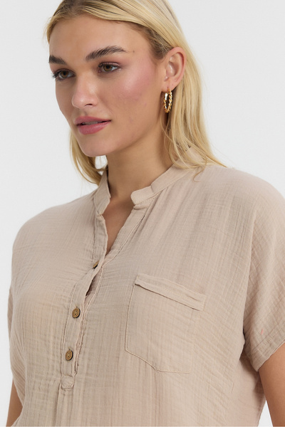 TCT TEKSTİL Γυναικεία κοντομάνικη μπλούζα - Μπλούζα με γιακά Muslin Judge - 1130