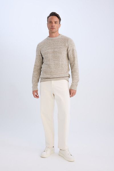 DeFacto Standard-Passform, normaler Schnitt, strukturierter Basic-Strickpullover mit Rundhalsausschnitt R1175az24wn