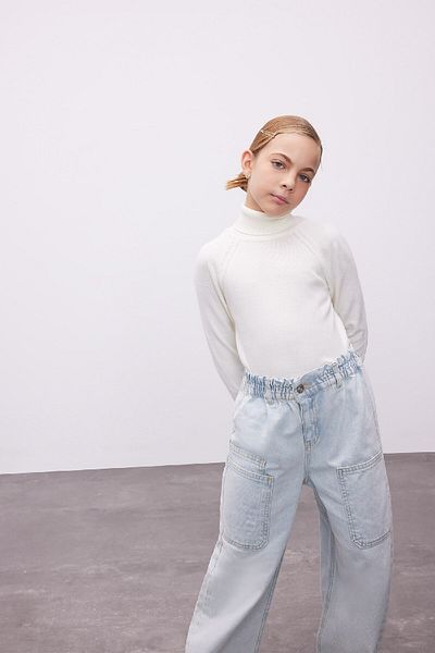 DeFacto Girl's Ecru Turtleneck Basic Plain Knitwear Sweater R1953A624Wn