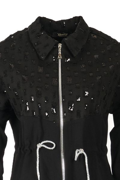 Ysatis Sequin Shirt Collar Black Women's Jacket - Long Sleeve24241000115
