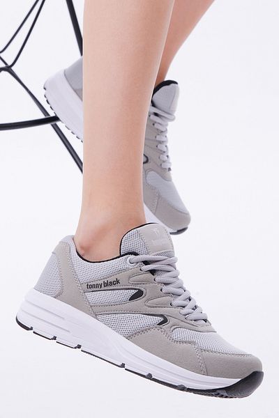 Tonny Black Αθλητικά παπούτσια Unisex Grey Poly με αναπνεύσιμο ύφασμα με κορδόνια