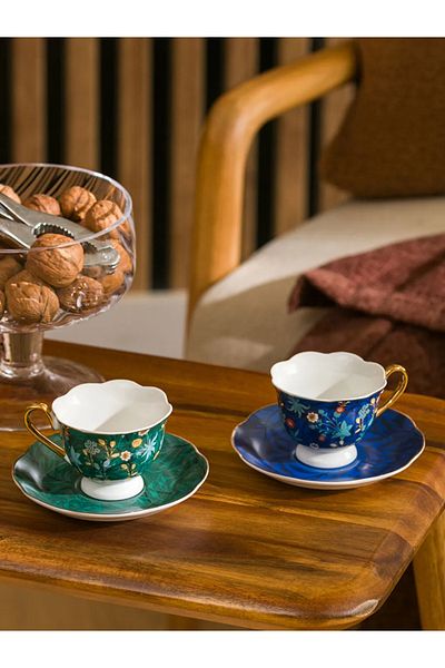 LC Waikiki Lcw Home Navy Blue Printed 2-Person Porcelain Coffee Cup Set