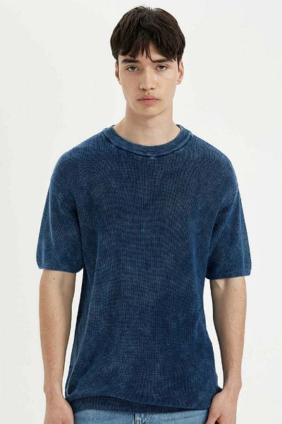 DeFacto Πλεκτό μπλουζάκι Relaxed Fit Crew Neck Pale - C7332ax24sm