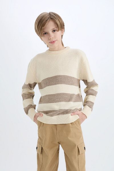 DeFacto Boy's Crew Neck Striped Knitwear Sweater C8113A824Cw
