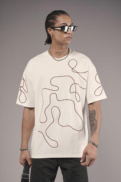 Butik Trend Biz Crew Neck Embroidered Oversize Fit T-Shirt