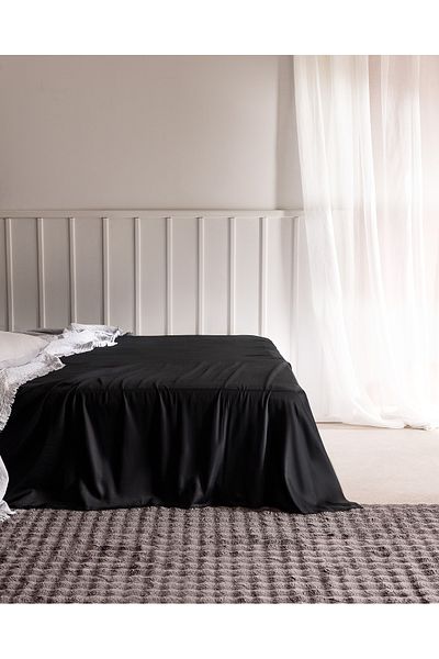 Madame Coco Ciel Double 100% Cotton Elasticless Satin Bed Sheet - Black