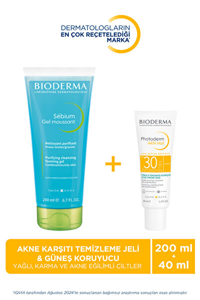 Bioderma Akne Karşıtı Matlaştırıcı Etkili Güneş Koruyucu ve Eğilimli Ciltler İçin Temizleme Jeli Seti