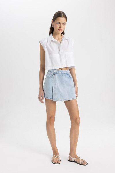 DeFacto Πουκάμισο Crop Poplin κοντομάνικο C8285ax24sm