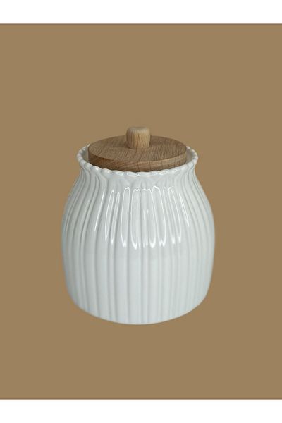 ENYAZA(2024) Daisy Patterned Bamboo Lid Porcelain Tea, Sugar, Salt, Coffee Jar Storage Container Single 1 Piece