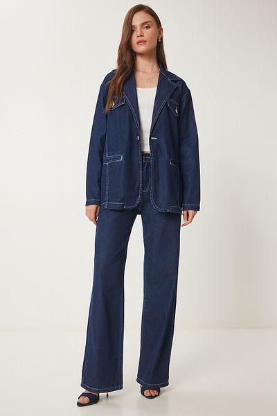 Lovelyİstanbul Set jachetă și pantaloni din denim ALBASTRU ÎNCHIS LLC0001