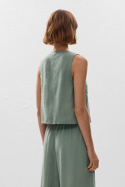 Oysho 100% linen tie detail top