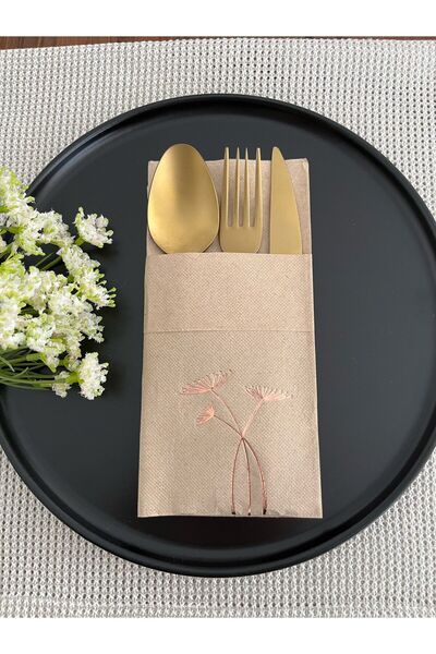 kidspartim Rose Gold Yaldızlı Kraft Cepli Havuç Çiçeği Kağıt Peçete 12 Adet