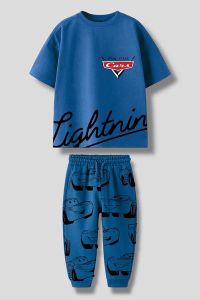 Magu Boy's Cotton Anthracite Cars Themed Suit - Lightning Printed Sweatpants