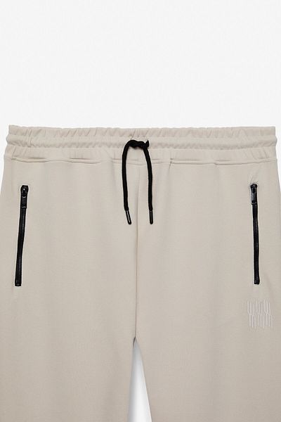 GRIMELANGE Pepo Men's Elastic Waist Relaxed Gray Sweatpants with Zipper Print Detail Pockets