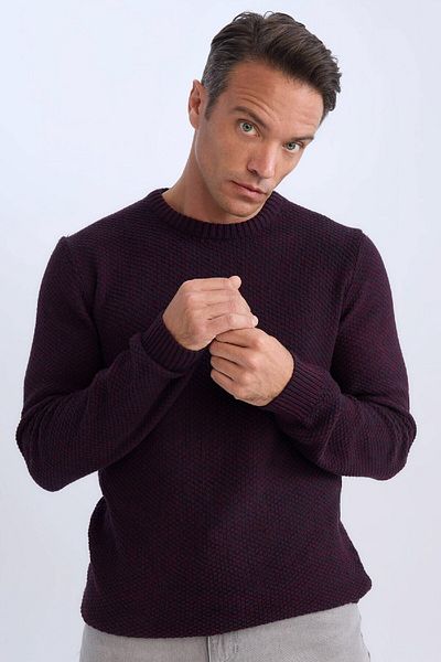 DeFacto Pulover de tricotaj de bază, cu croială obișnuită, cu decolteu rotund, texturat R1175az24wn