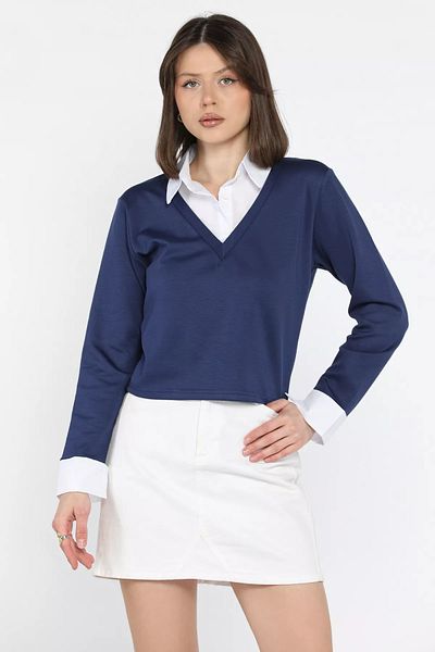 GÜLSELİ Γυναικεία μπλούζα με γιακά πουκάμισο Navy Blue