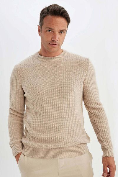 DeFacto Marineblauer Standard-Fit-Jacquard-Strickpullover mit normaler Passform und Rundhalsausschnitt A5234ax24wn