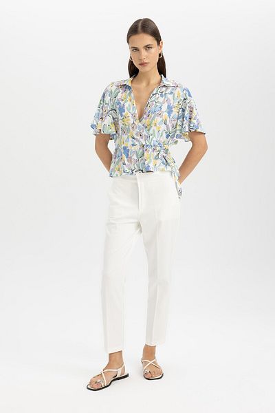 DeFacto Fitted Wrap Collar Maroken Short Sleeve Blouse C7529AX24SM