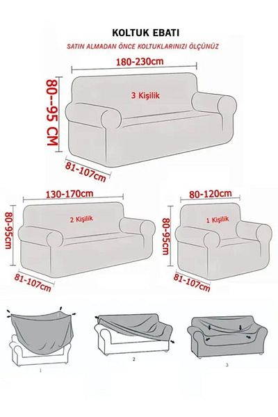 Şirin Hanem Jacquard 3-Seater Sofa Cover, Sofa Bed Sofa Cover Anthracite (PRODUCT CONTENT 1PCS)