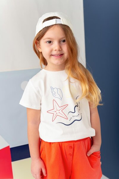 Zeyland Girl's Hawaiian Printed T-Shirt - Ecru