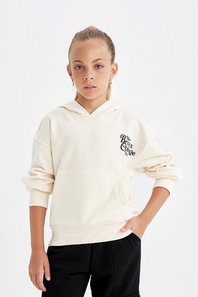 DeFacto Girl's Pocketed Hooded Printed School Sweatshirt C7764A824Au